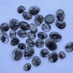 Piedras de rutilo negras naturales de 10mm y 20mm, tamaño libre, corte de Rosa facetado, rebanadas de Polki, fabricación de joyas DIY, rebanadas semipreciosas rutiladas - Product Image 2
