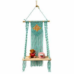 Estante Colgante de Pared de Macramé Hecho a Mano, Decoración del Hogar de Estilo Zen Asiático, Almacenamiento para Cuarto de Niños, Exhibición, Diwali, Cumpleaños, Lavable, Venta al por Mayor - Product Image 1