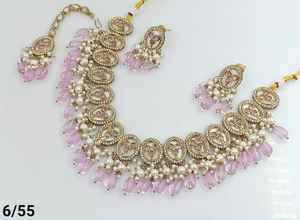 Conjunto de collar combinado Mala largo y chapado en oro tradicional indio y de moda con pendiente y Maagtika para mujer - Product Image 4