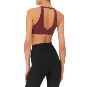 Soutien-gorge de sport vert à col en V pour femme, maintien moyen, uni, respirant, sans coutures, idéal pour le yoga et le fitness - Product Image 6