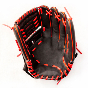 Gant de baseball en cuir noir avec surpiqûres rouges et accents bleus, fermeture auto-agrippante, respirant, léger, unisexe, pour sports de plein air - Product Image 5
