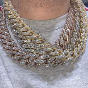 Cadena Cubana de Plata de Ley 925 con Moissanita VVS de Corte Personalizado de Moda, Chapada en Oro, Estilo Hip Hop, Unisex, Certificada por GRA - Product Image 1