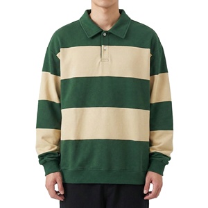 เสื้อโปโลผู้ชายผ้าฝ้าย 100% ลายทางสีตัดต่อ แขนยาว คอปกติดกระดุม แบบลำลอง ถักทอ - Product Image 4