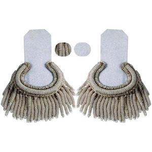 High Quality <b>White</b> Bullion Epaulette Pair with Silver Fringe Tassel Decorative <b>Shoulder</b> Boards - Product Image 2