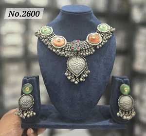 Luxury Fine Jewelry Set White Rhodium Plated <b>Necklace</b> for Navratri & Bridal <b>Silver</b> Plated Fashion Jewelry Sets - Product Image 5