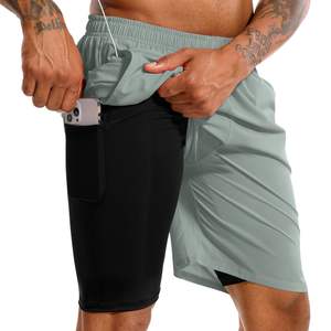 Pantalones cortos personalizados de compresión para hombre, pantalones cortos para correr, gimnasio, playa, informales, transpirables, de secado rápido, con bolsillo lateral - Product Image 1