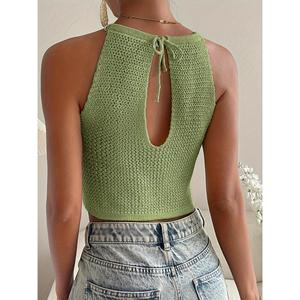 Chaleco de punto con cuello halter color caqui talla S(4) para mujer - Product Image 5