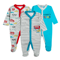 Ensemble de 3 pyjamas pour bébé garçon, barboteuse à manches longues avec boutons, imprimé dessin animé, vêtements de nuit pour nouveau-né