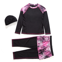 Traje de Baño Musulmán para Mujer, Burkini Conservador con Estampado, Manga Media Larga, Pantalones Capri, Conjunto de 3 Piezas, Protección UV Frontal, Venta Caliente