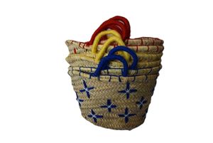 Vintage Style Girls Kids <b>Baskets</b> with Two Handles Open Closure and <b>Straw</b> Lining Bucket Pattern - Product Image 5