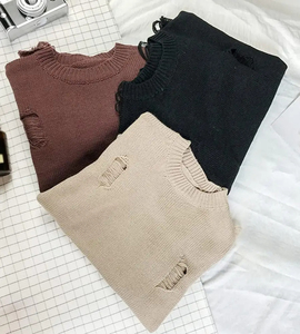 Pull à col rabattu en polaire respirant pour homme, taille plus, automne-hiver, couleur unie, déchiré, chaud, tricoté, manches longues, fermeture éclair - Product Image 3