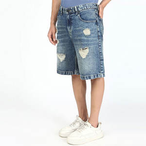 Venta al por mayor de fábrica, pantalones cortos de mezclilla sólidos para hombres de clima cálido, estilo callejero, cintura elástica transpirable, cómodos, ecológicos - Product Image 3