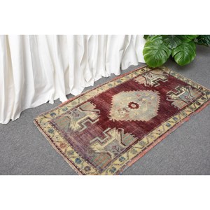 Tapis en laine patchwork vintage 1.9x3,5 pieds tapis à tissage plat turc couleurs rouges et bleues pour les décorations de salon - Product Image 3