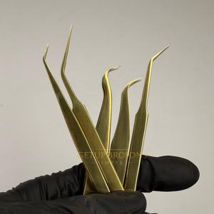 Pince à épiler GETUP BROSONS IMPEX GBI Russian Volume Gold Plasma 45/90 degrés pour extensions de cils, isolation des bouquets, à dents, avec ailettes décoratives - Product Image 4