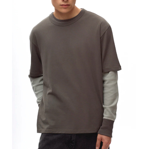 เสื้อยืดโอเวอร์ไซส์สไตล์สตรีทแวร์ แขนสองชั้น ล้างสีแบบแอซิดวอช รุ่นใหม่ปี 2026 ผ้าถักเนื้อผ้าฝ้าย ล้างสีแบบแอซิดวอช สำหรับผู้ชาย - Product Image 3