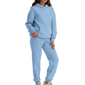 Vente en gros de haute qualité sans logo personnalisé imprimé baggy surdimensionné sweats à capuche et pantalons de survêtement ensemble deux pièces survêtement pour les femmes - Product Image 1