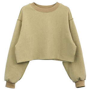 Oversized Crew neck Cropped Sweatshirt women <b>Jumper</b> <b>Plain</b> Fleece Pullover Hoodies with Drop Shoulder every place use able - Product Image 4