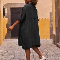 Robe chemise décontractée d'été pour femme, en coton et lin vintage de haute qualité, écologique, boutonnée, coupe droite, à manches mi-longues, couleur unie