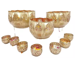 Elegante flor de loto Urli Bowl y soporte para velas para Diwali iluminación decoración del hogar arreglos de regalo de boda tradicionales - Product Image 2