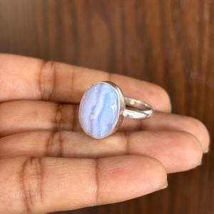 แหวนเงินชุบประดับพลอยบลูเลซอะเกตขายส่งยอดนิยม แหวนทำมือจากพลอยธรรมชาติ แหวนแฟชั่นมาแรงล่าสุด - Product Image 4