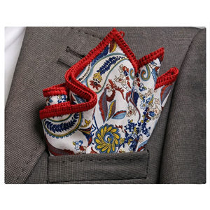 Pañuelo de bolsillo de viscosa con diseño paisley rojo y azul, bordado a mano, con borde distintivo, para pañuelos cuadrados - Product Image 1