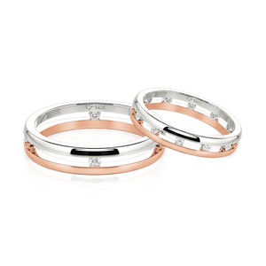 Jeulia Two Tone Double Band <b>Couple</b> <b>Ring</b> Set with Stone <b>for</b> <b>Wedding</b> - Product Image 1