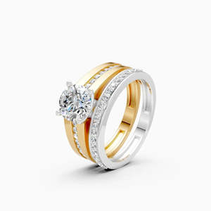 Anillo Ajustable de Doble Tono con Diamante Solitario Redondo Cultivado en Laboratorio, Ecológico, de 1.7 Ct en Oro Amarillo, Blanco y Rosa de 9K - Product Image 3