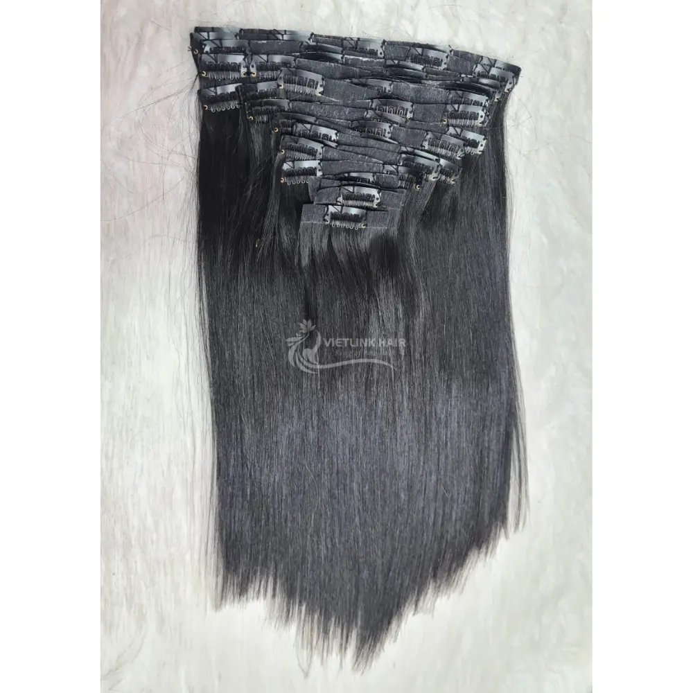 Новое поступление, 100 г, вьетнамские Прямые 18-дюймовые бесшовные заколки в двойном 100% необработанные человеческие волосы натурального черного цвета для наращивания волос f