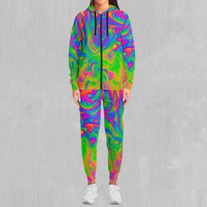 Acid Pool Psychedelic Printed Zip-Up Hoodie y Fleece Lined Joggers Set Chándal 100% Algodón Invierno Transpirable Hip Hop - Product Image 5