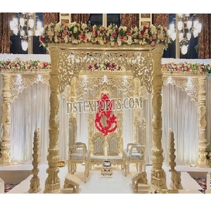 Boda prominente Aspecto de madera Mandap hindú Magnífica boda Maharani Avni Mandap Golden Mejor boda hindú Vidhi Mandap EE. UU. - Product Image 1