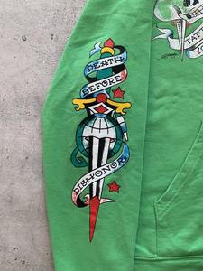 เสื้อโค้ทสีดำทรงหลวมแบบสั่งทำมีฮู้ดแผ่นผ้ากำมะหยี่มีซิปตัวอักษรสีพื้นปักลาย450GSM - Product Image 5