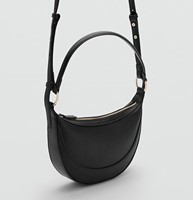 Sac à bandoulière tendance vintage pour femme en cuir véritable noir, sac hobo demi-lune minimaliste avec quincaillerie dorée