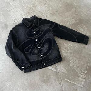 Fashionable OEM Custom Wash Denim Hooded Heavyweight Jacket and Sweatpants Set Premium Two Piece Streetwear Tracksuit - Product Image 3