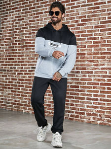 Survêtement pour hommes Pullover à capuche ajusté de haute qualité Survêtement avec logo personnalisé Survêtements de jogging en polaire colorblock fabriqués au Pakistan - Product Image 5