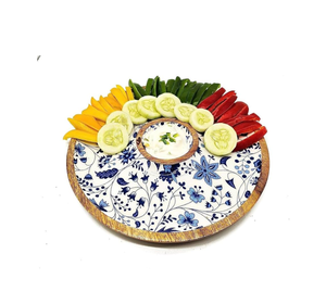 Bandeja única de madera e impresa Vajilla Hecha a mano Cuenco de cerámica para aperitivos Platos de porcelana Vajilla Cuencos esmaltados bandeja - Product Image 1