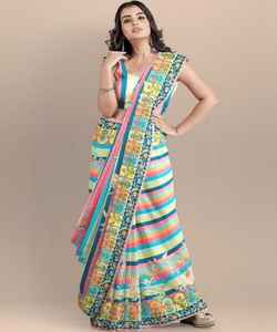 El último nuevo diseñador de fiesta y recepción, Sari de trabajo de bordado multicolor con blusa sin costuras en Ropa Étnica étnica - Product Image 2