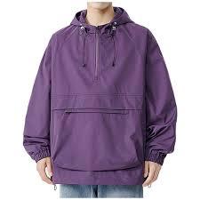 Chaqueta Impermeable para Hombre con Media Cremallera, Bolsillos Grandes, Capucha, Diseño Deportivo, Color Liso - Product Image 6