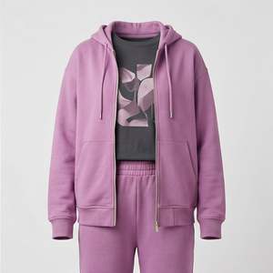 ชุดเซ็ตเสื้อฮู้ดดี้และกางเกงขายาวทรงบานผ้าฟลีซคอตตอน 100% น้ำหนัก 320 กรัม คุณภาพสูง ขายส่ง รับสกรีนโลโก้ สำหรับผู้หญิง - Product Image 1