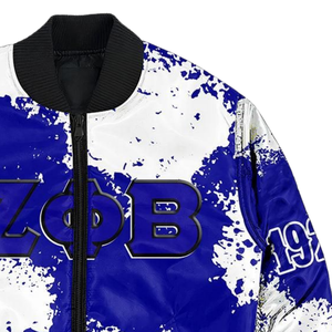 เสื้อแจ็คเก็ตผ้าซาตินสีน้ำเงินขาวสำหรับผู้หญิง แบรนด์ Zeta Phi Beta ชุดนักเรียนหญิง ZPB ของสมาคมนักศึกษากรีก ปักลายโล่ปี 1920 เสื้อคลุมวาร์ซิตี้คุณภาพพรีเมียม ทำจากไนลอน - Product Image 6