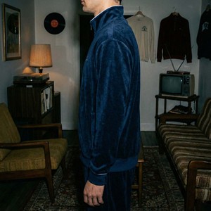 Sudadera de Invierno para Hombre, Estilo Retro, con Cierre de Cremallera de un Cuarto, de Felpa Azul Medianoche de Lujo, 100% Algodón, Gruesa, con Ribete Blanco, Ropa Urbana - Product Image 3