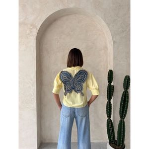 Blusa de Mujer TOPSHOW, Color Rosa, Mezcla de Algodón y Poliéster, con Detalle de Mariposa en la Espalda, Venta al Por Mayor, para Uso Diario Informal - Product Image 5