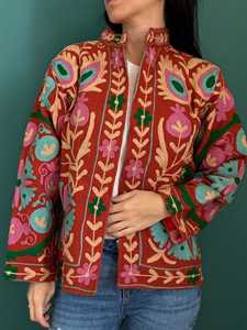 Chaqueta Larga de Algodón con Botones Estilo Banjara Vintage para Otoño/Invierno, Túnica Tribal Bohemia Multicolor con Bordado Suzani Pesado, Talla Única - Product Image 5