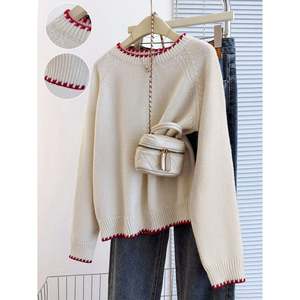 Cardigan vintage en mohair fait main pour femmes - Pull d'hiver à manches longues avec bordure contrastée - Product Image 2