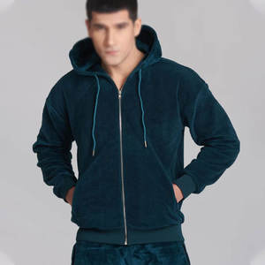 Survêtement sur mesure pour homme, coupe ajustée, imprimé uni, streetwear, tissu en velours, sweat-shirt à capuche, style zippé - Product Image 2