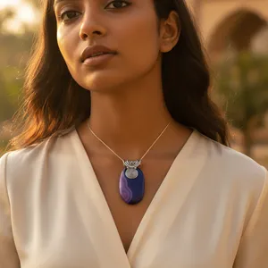 Colgante de Plata 925 con Baño de Rodio en Oro Rosa y Ágata Azul, Hecho a Mano, para Mujer - Product Image 2