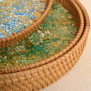 Design chaud coquille d'oeuf en rotin rond plateau de service variété de taille pour table café et ustensiles de cuisine en gros de haute qualité du Vietnam - Product Image 5