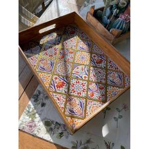 Bandejas de desayuno decorativas con impresión personalizada, utensilios de cocina útiles multifunción, bandejas de madera recubiertas de esmalte - Product Image 3