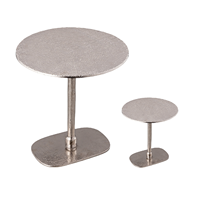 Table d'appoint industrielle en métal fini antique argenté minimaliste Table basse à base ovale modèle de moulage de meubles d'extérieur