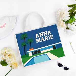 Personalized Beaded Tote, Custom Wedding Tote, Floral Beaded <b>Bag</b>, Personalized Wedding <b>Bag</b>, <b>Bridesmaid</b> Gift, Blue Floral Tote, - Product Image 5