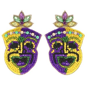 Pendiente de cuentas de semillas con forma de corazón de Mardi Gras Color: Púrpura/amarillo y verde Cuentas de flecos Fleur De Lis New Orleans Louisiana Pendiente - Product Image 6